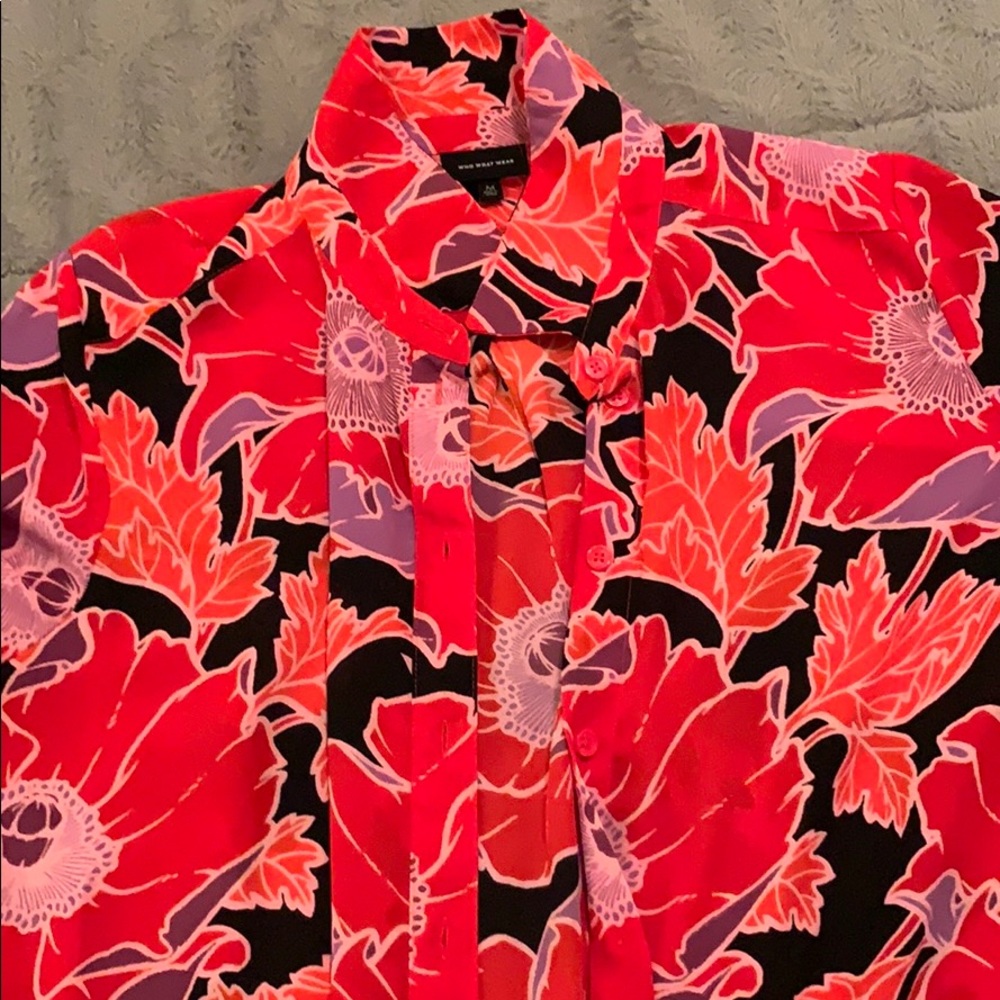 Multi Color Blouse With Ruffle Sleeves Size M - image 1